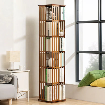 Bibliothèque colonne bois rotative rectangulaire