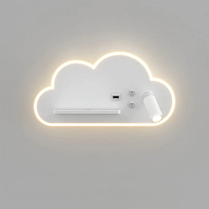 Etagère murale blanche chevet enfant nuage à contour lumineux LED