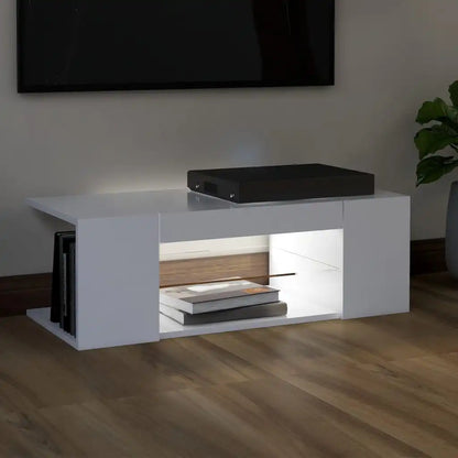 Meuble tv blanc 90cm rétroéclairé avec étagère en verre