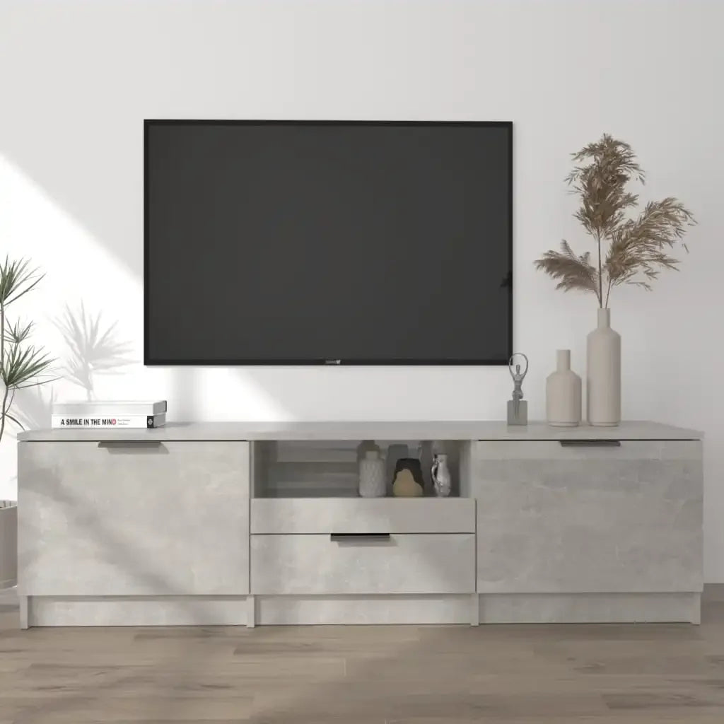 Meuble tv bois gris effet béton 140cm 3 portes