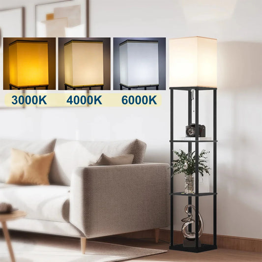 Lampadaire industriel avec étagères et abat-jour carré