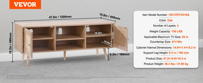 Meuble tv sur pieds bois et rotin 140cm