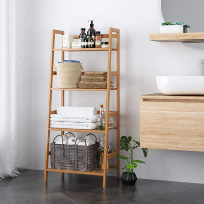 Etagère échelle en bois 4 niveaux pour salle de bain