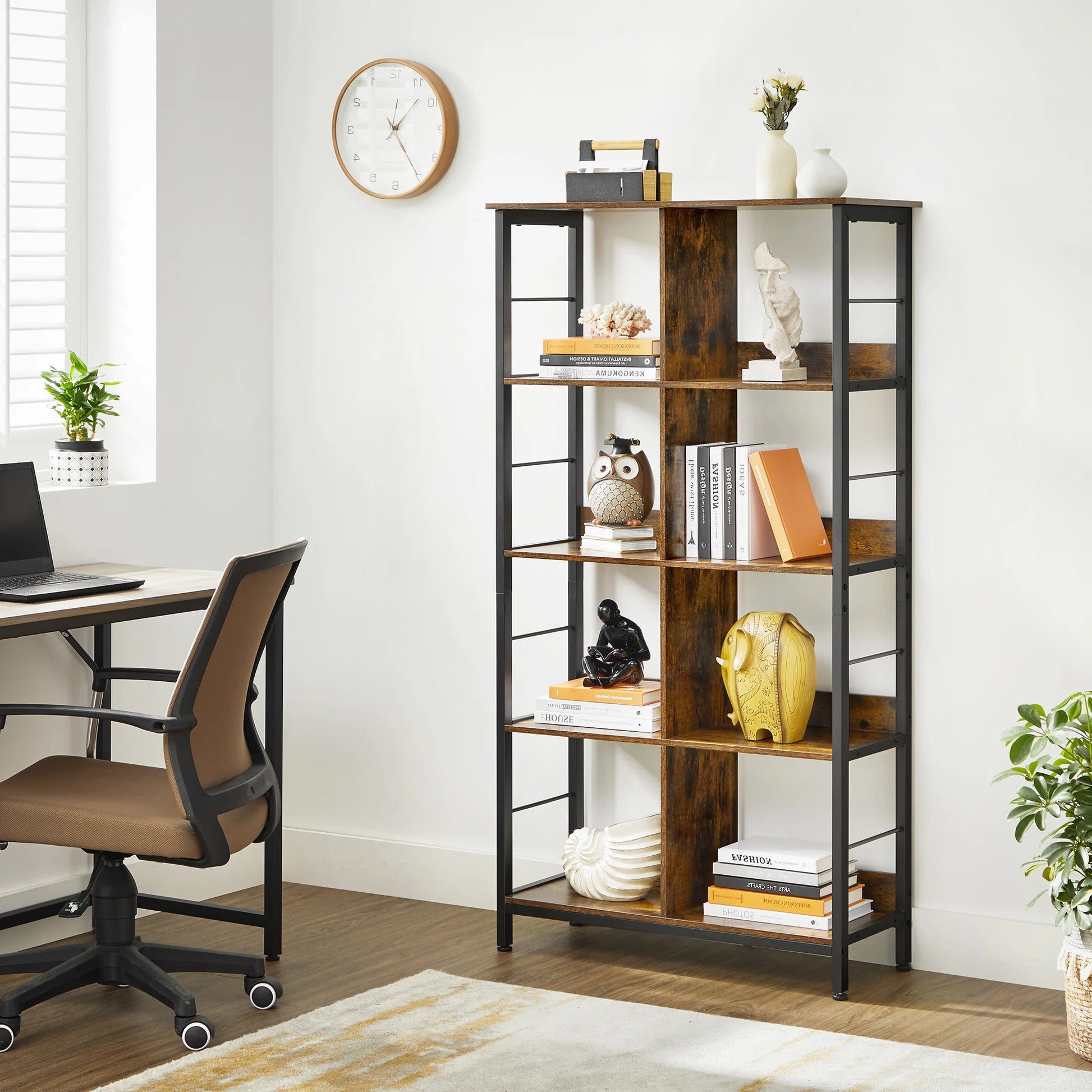 Meuble de rangement bureau robuste en bois et métal noir 80 x 33 x 149 cm