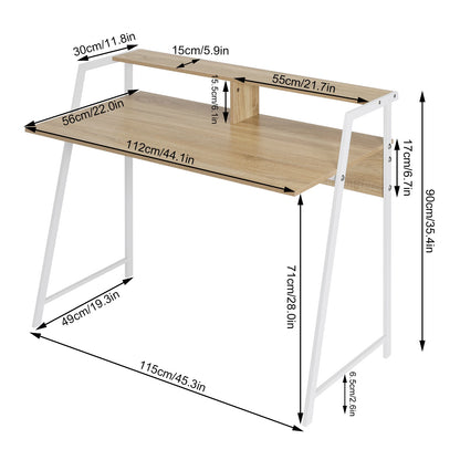 Bureau treteau bois et métal blanc avec étagère sur plateau