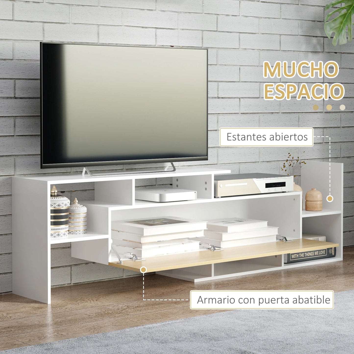 Meuble tv bois et blanc design destructuré