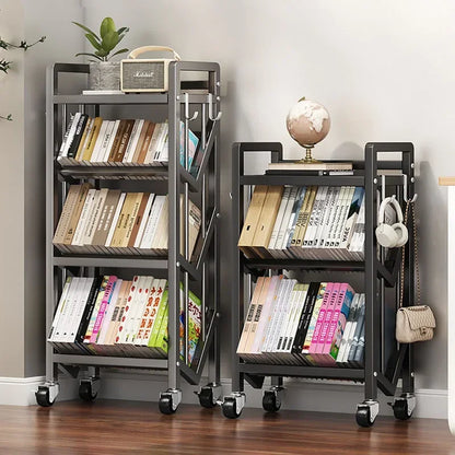Chariot bibliothèque rotative en métal à plateaux inclinables