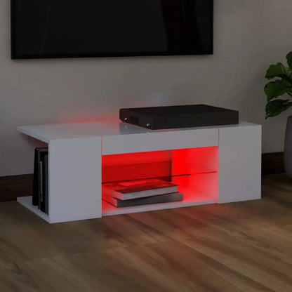 Meuble tv blanc 90cm rétroéclairé avec étagère en verre