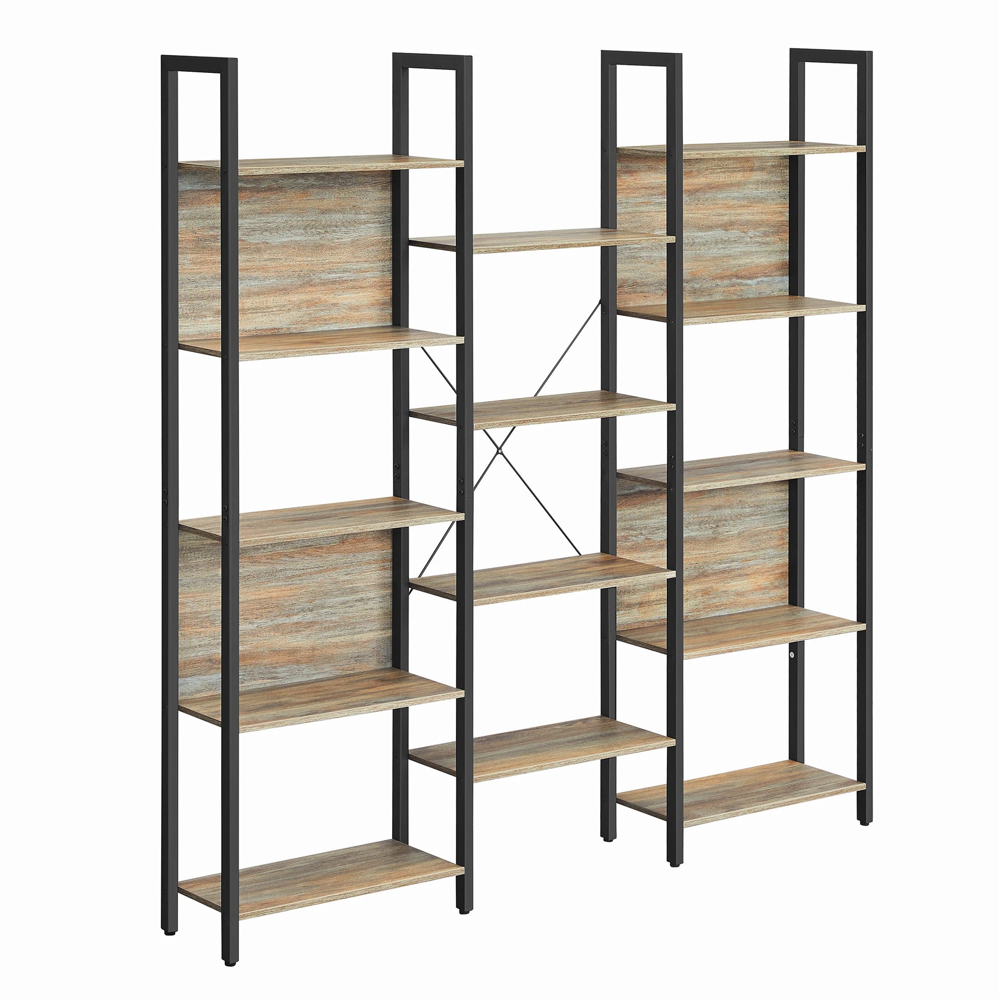 meuble bibliothèque haut métal noir et bois