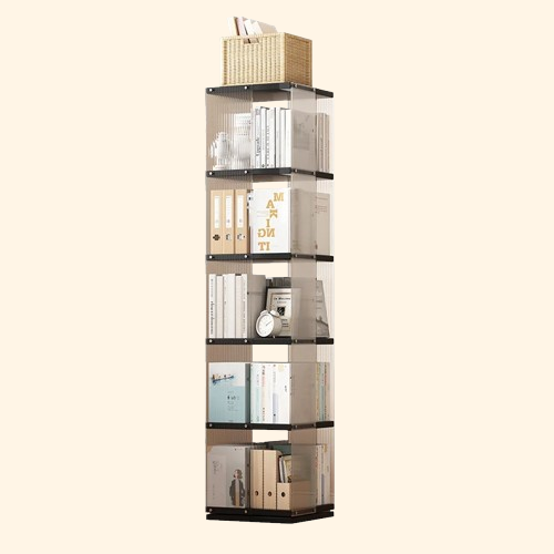 meuble de rangement rotatif avec étagères noires pour livres