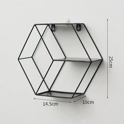 Etagère murale hexagonale en métal noir a 3 niveaux
