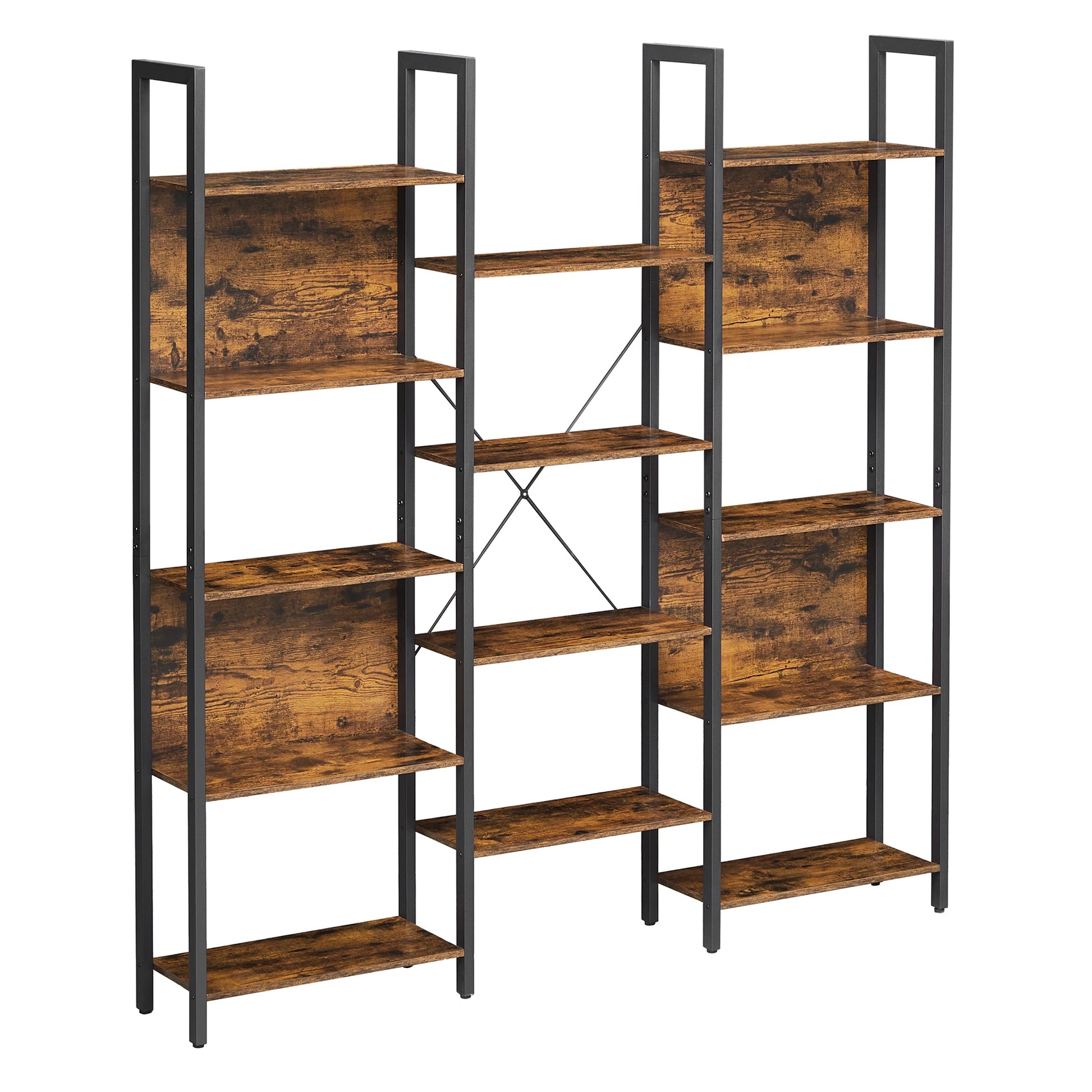 bibliothèque haute pour salon ou chambre métal noir et bois