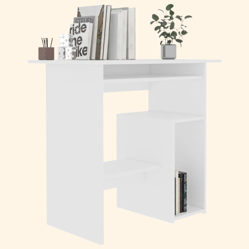 Bureau blanc 80 cm en bois avec rangement intégré