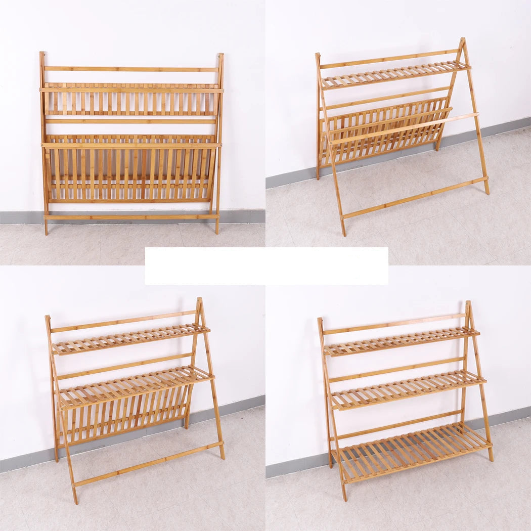 Etagère échelle pour plantes pliable à 3 niveaux en bambou