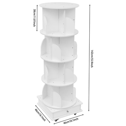 Bibliothèque pivotante 4 niveaux en bois sur roulettes