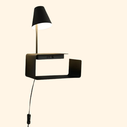 Etagère murale chevet avec lampe intégrée