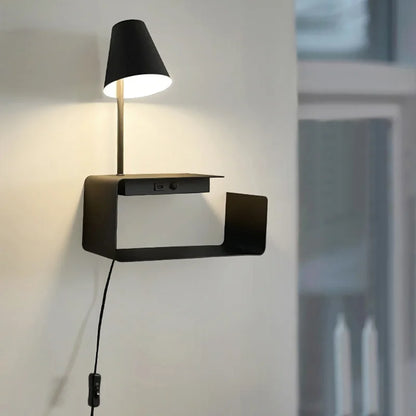 Etagère murale chevet avec lampe intégrée