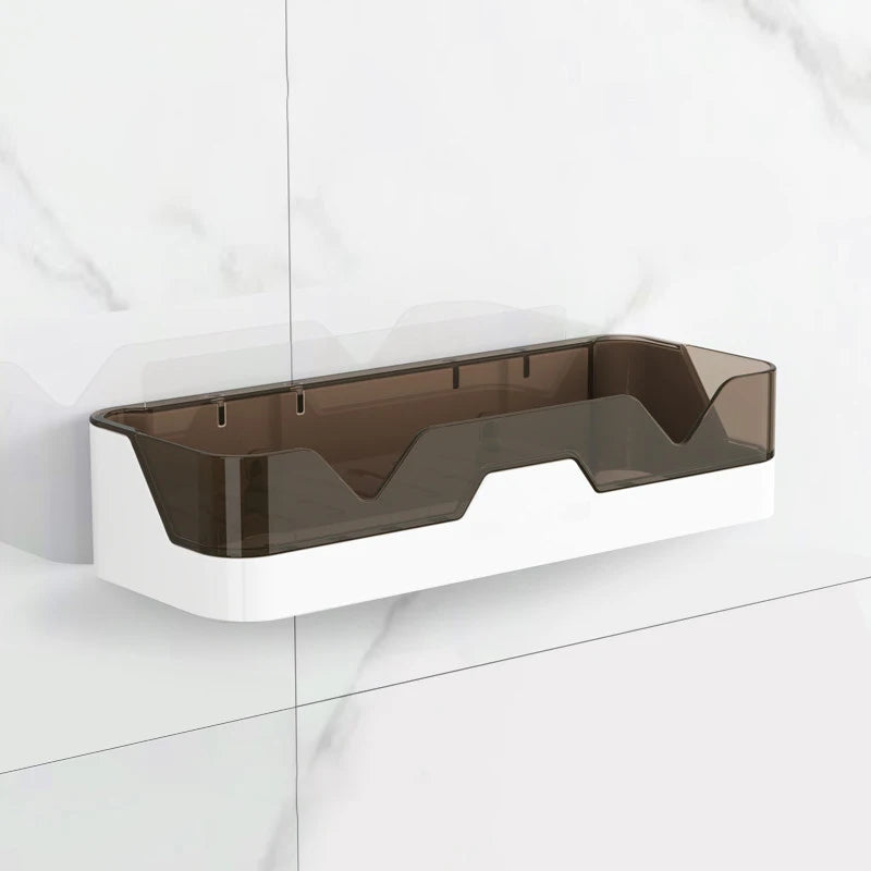 Etagère murale plastique salle de bain blanche et marron