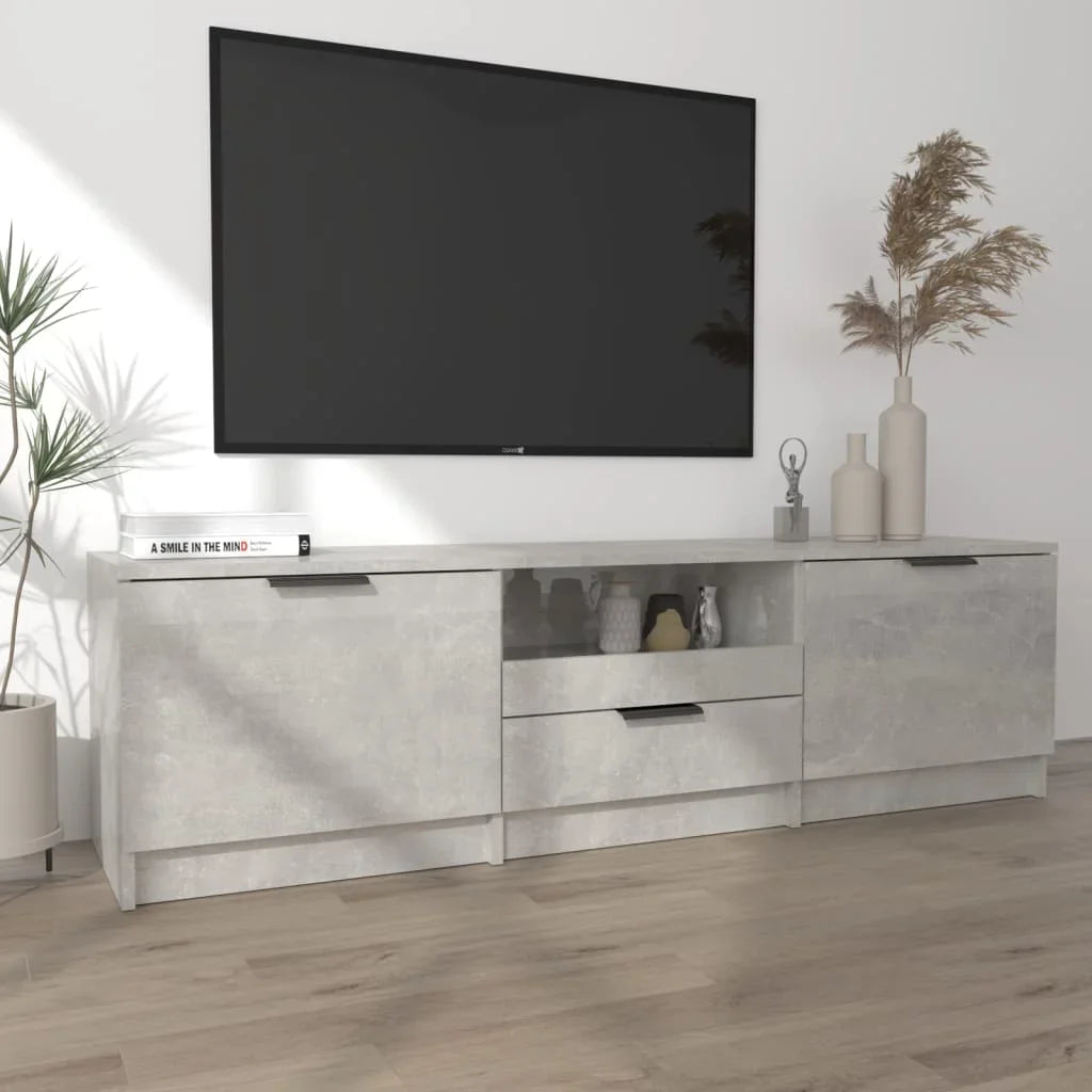 Meuble tv bois gris effet béton 140cm 3 portes