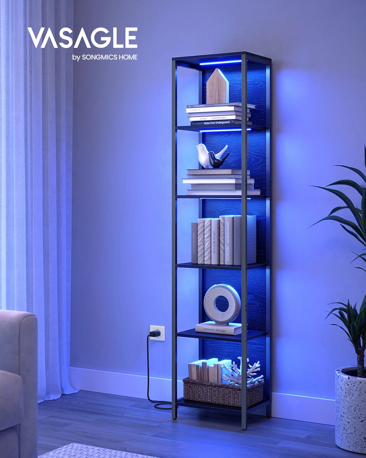 Etagère lumineuse salon en métal 6 niveaux - 30 x 40 x 179 cm