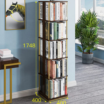 Etagère tournante pour livres verticale en métal et bois