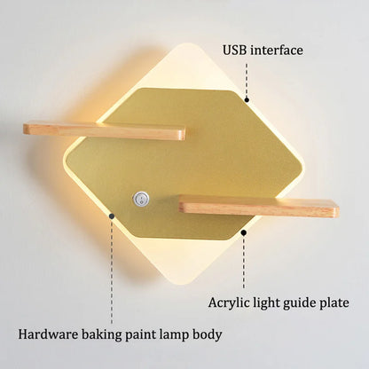 Applique murale led avec 2 étagères intégrées