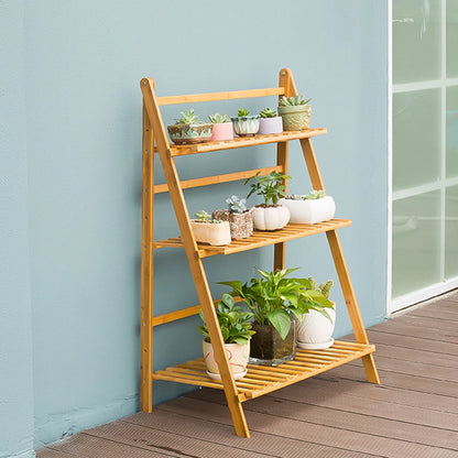 Etagère échelle pour plantes pliable à 3 niveaux en bambou