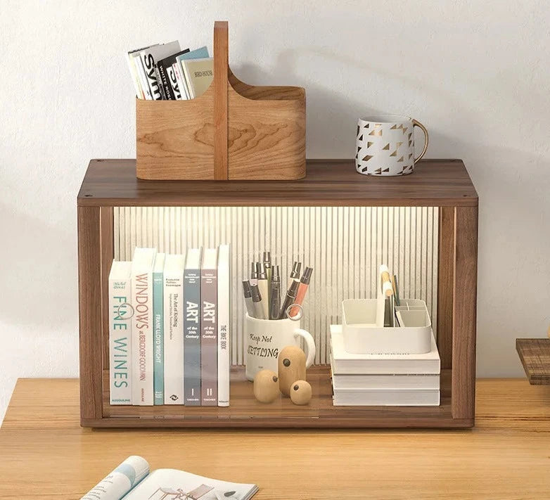 Etagère bureau à poser en bois avec façade transparente