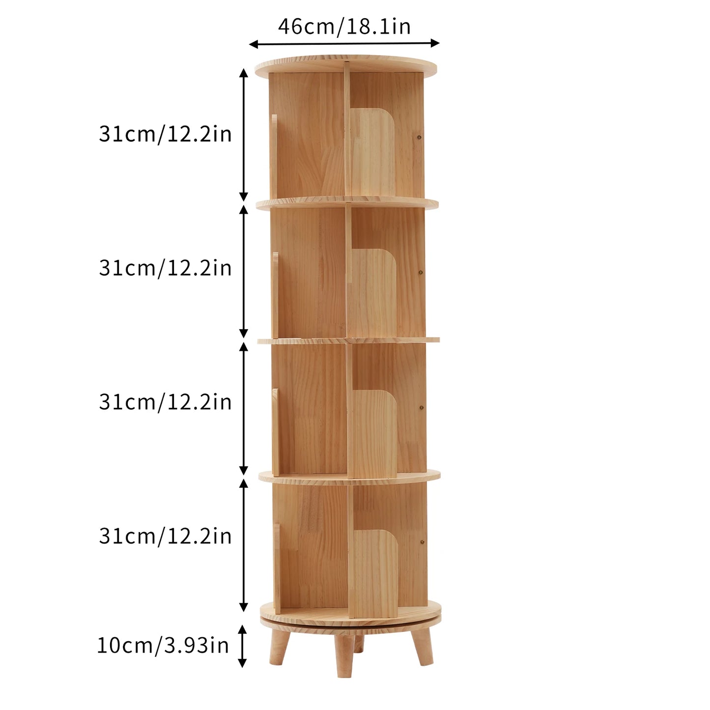 Bibliothèque rotative en bois sur pieds