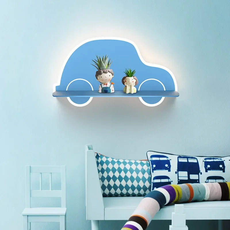 Etagère murale LED intégrée chambre enfant forme d'objet