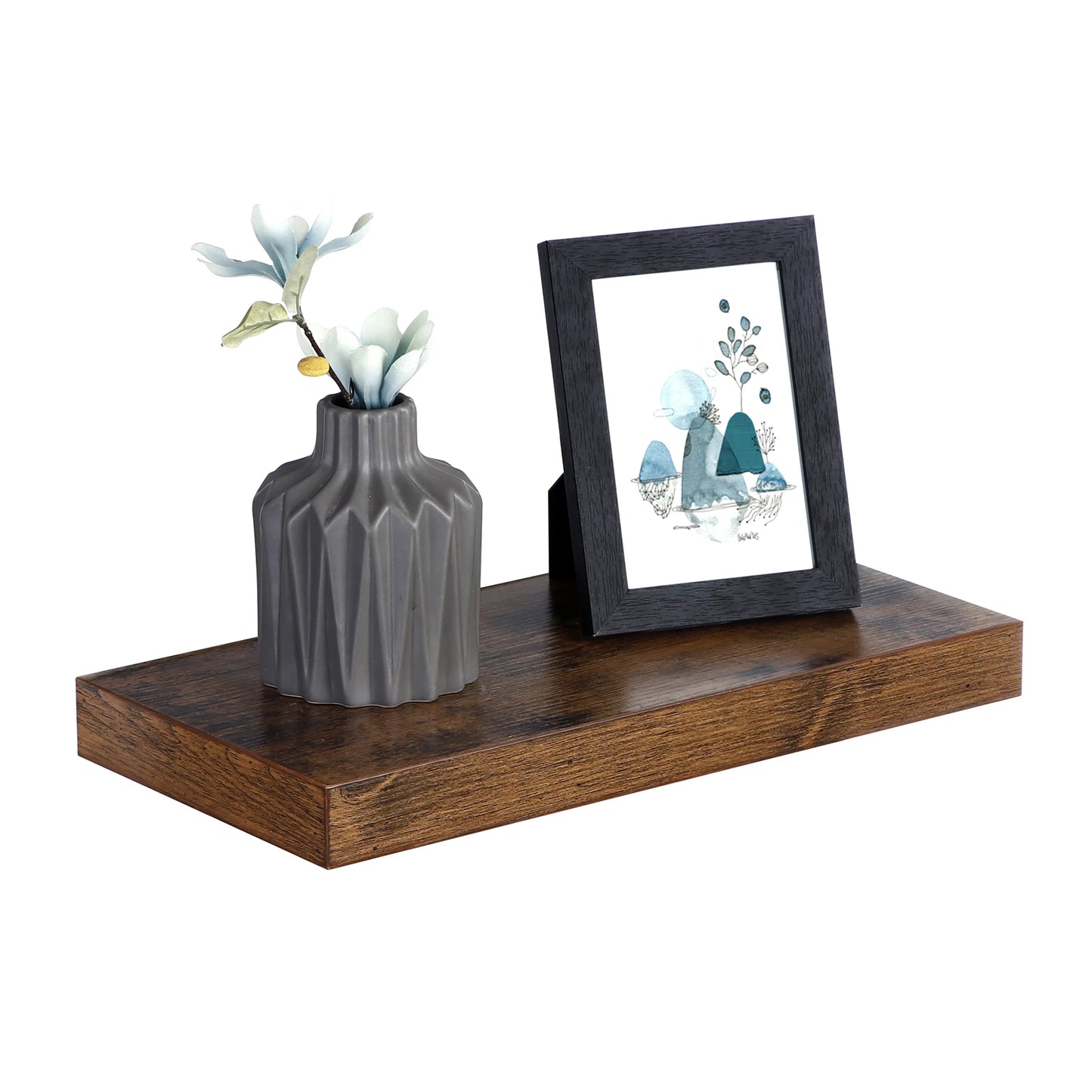 Etagère murale flottante industrielle en bois fonçé 20 x 40 x 4 cm