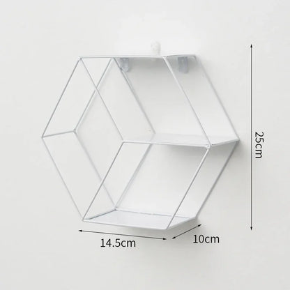 Etagère murale hexagonale en métal blanc a 3 niveaux
