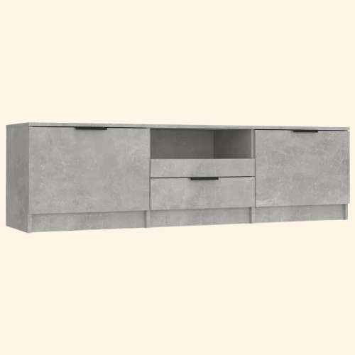 Meuble tv bois gris effet béton 140cm 3 portes