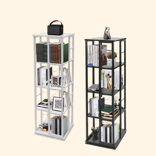 etagere rotative en métal 4 niveaux forme rectangle type colonne
