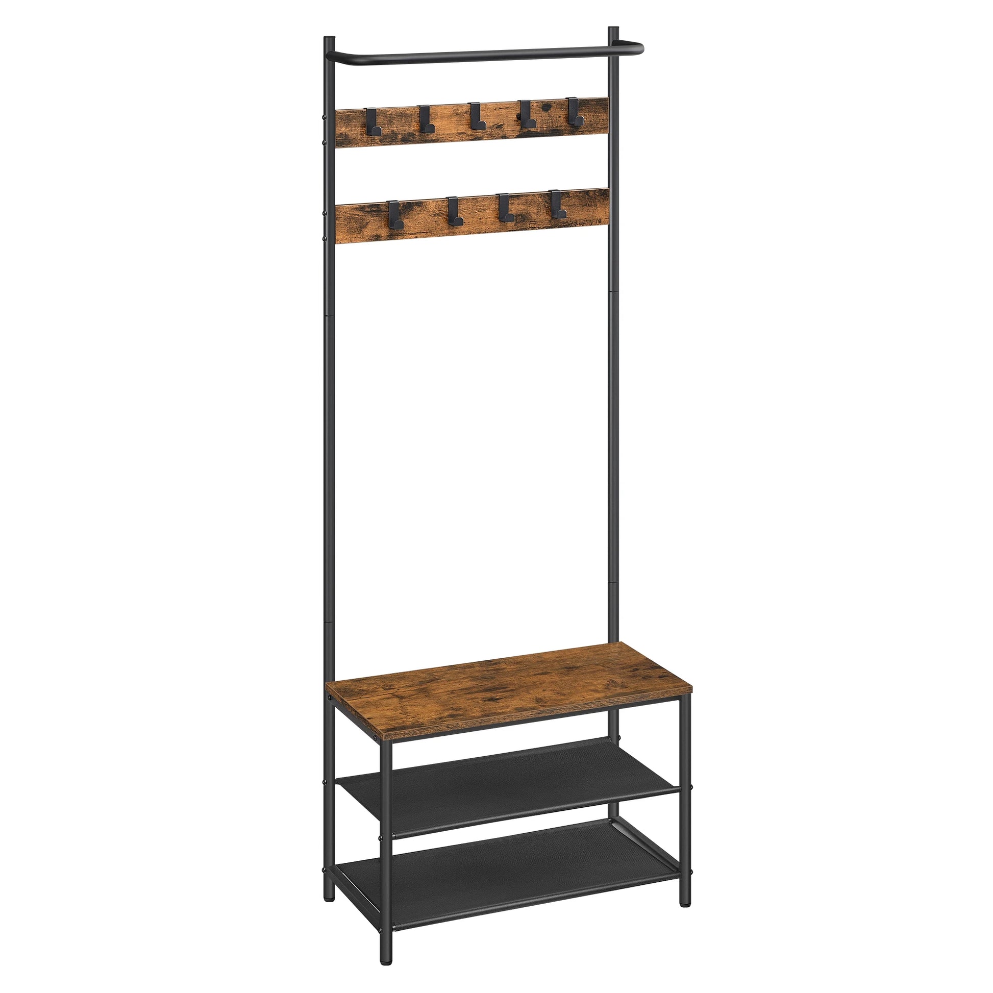 Meuble d'entrée avec porte manteau intégré et étagères style industriel
