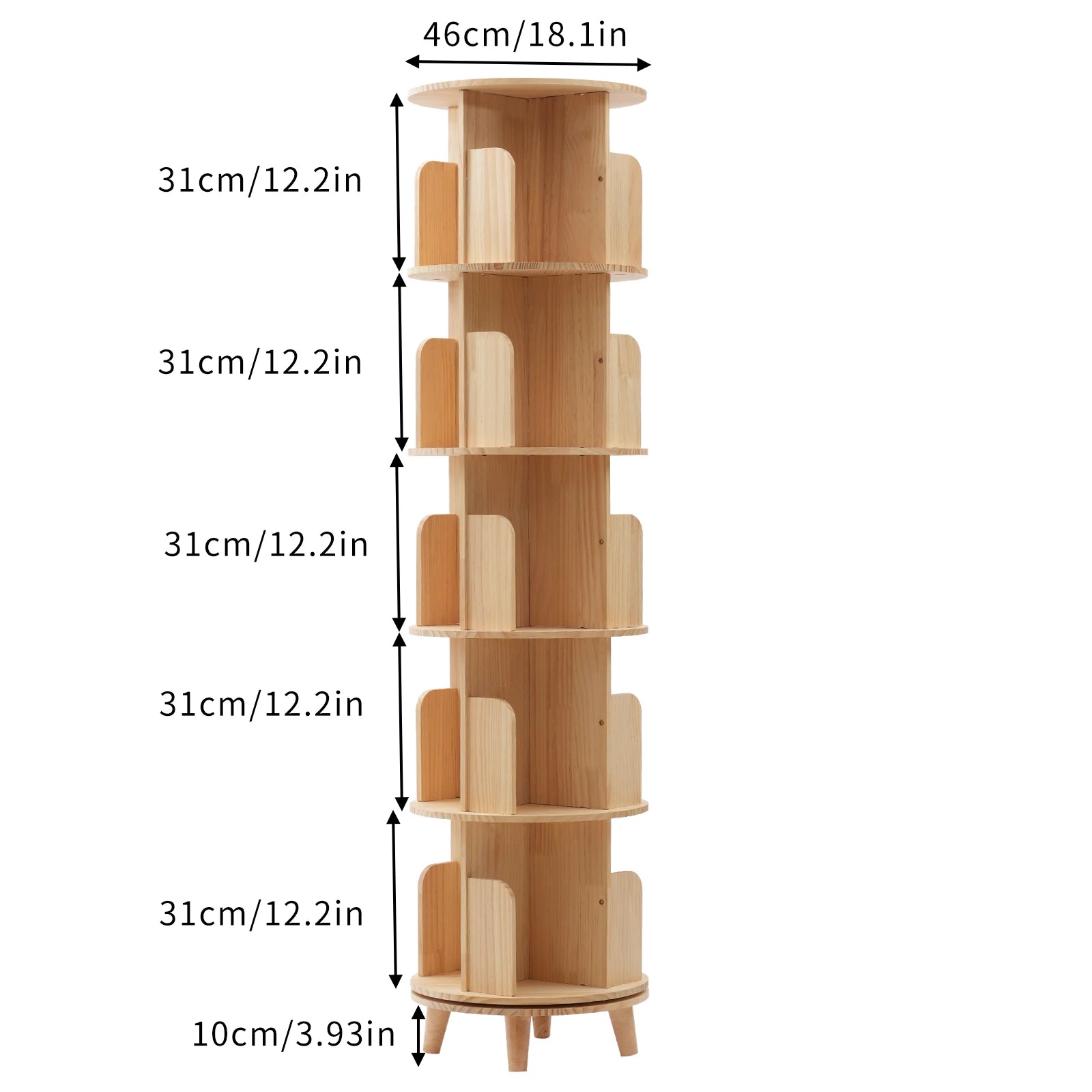 Bibliothèque rotative en bois sur pieds