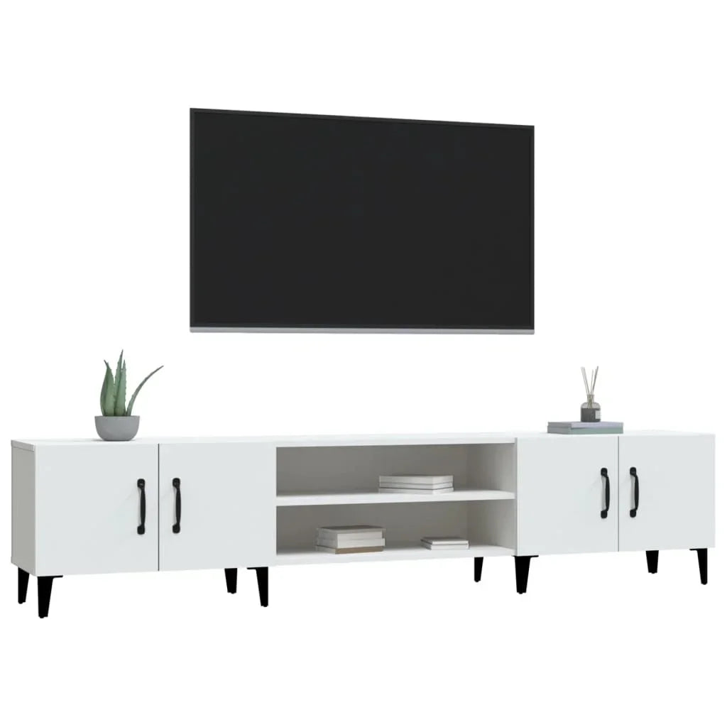 Meuble tv bois blanc pieds et poignées noir 180cm