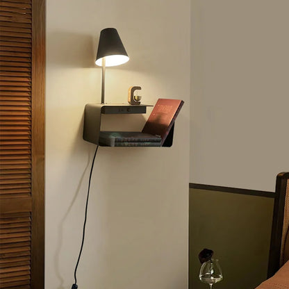 Etagère murale chevet avec lampe intégrée