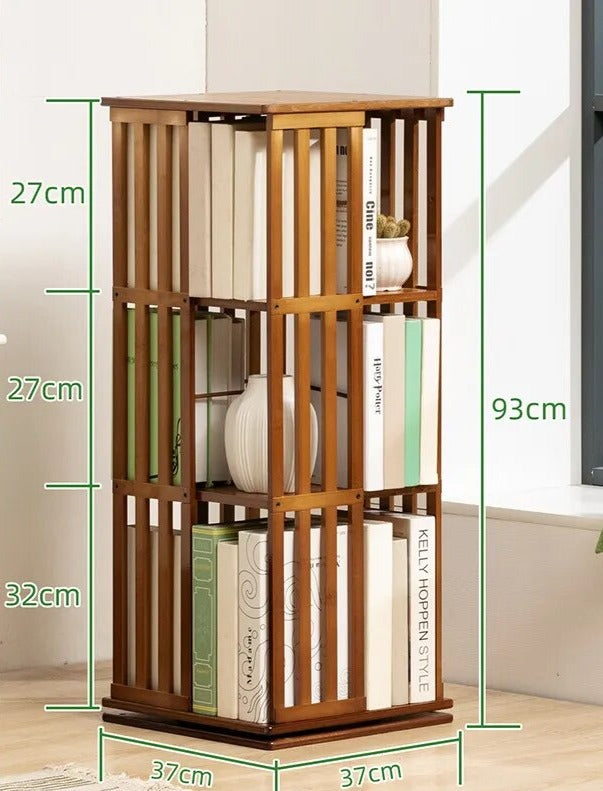 Bibliothèque colonne bois rotative 3 niveaux