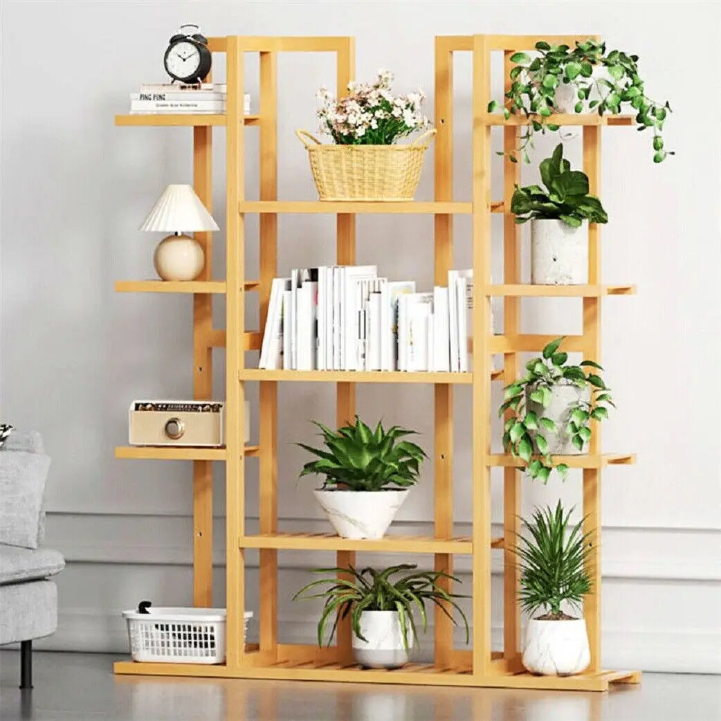 étagère à plantes bambou, support à fleurs 9 niveaux, porte-plantes en bois, étagère de rangement en bois