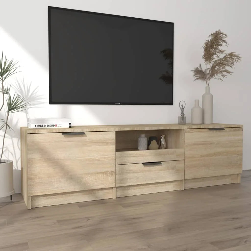 Meuble tv bois clair 140 cm avec 3 compartiments fermés