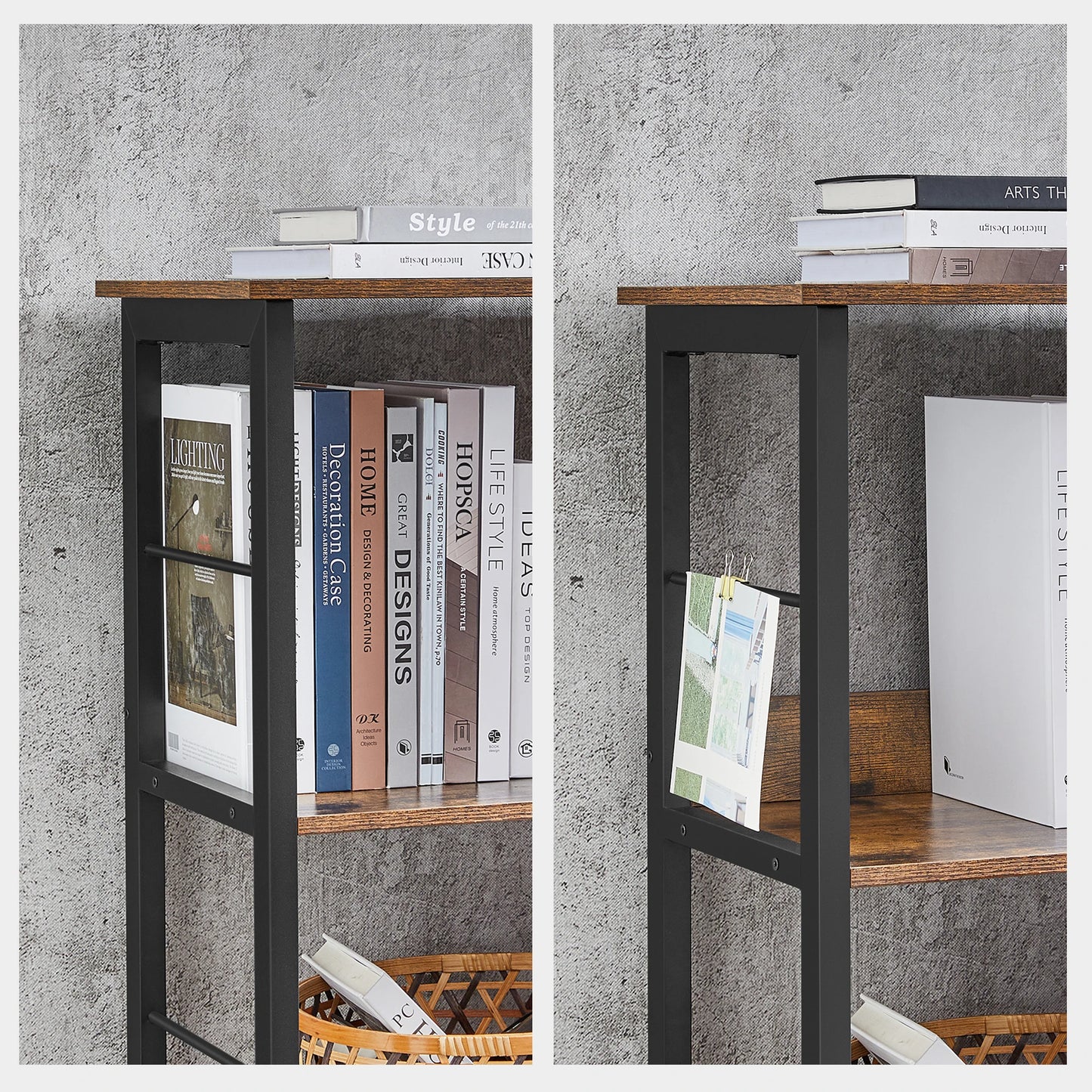 Meuble bas de rangement bois et metal style industriel sur pieds 6 compartiments sur 2 niveaux 120 x 33 x 80 cm