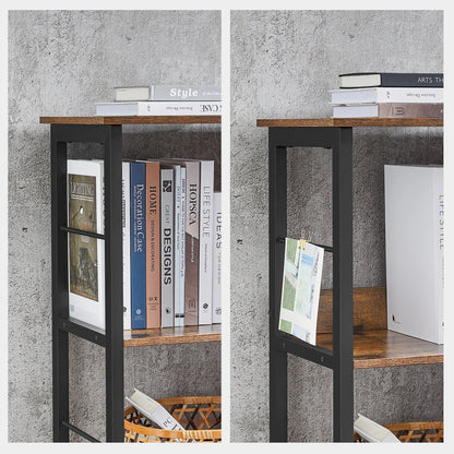 Meuble bas de rangement bois et metal style industriel sur pieds 6 compartiments sur 2 niveaux 120 x 33 x 80 cm