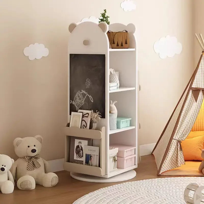 Bibliothèque rotative enfant ourson bois blanc
