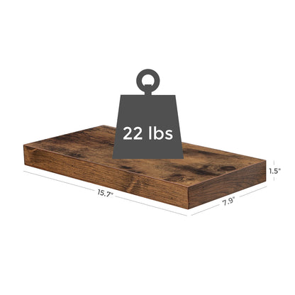 Etagère murale flottante industrielle en bois fonçé 20 x 40 x 4 cm