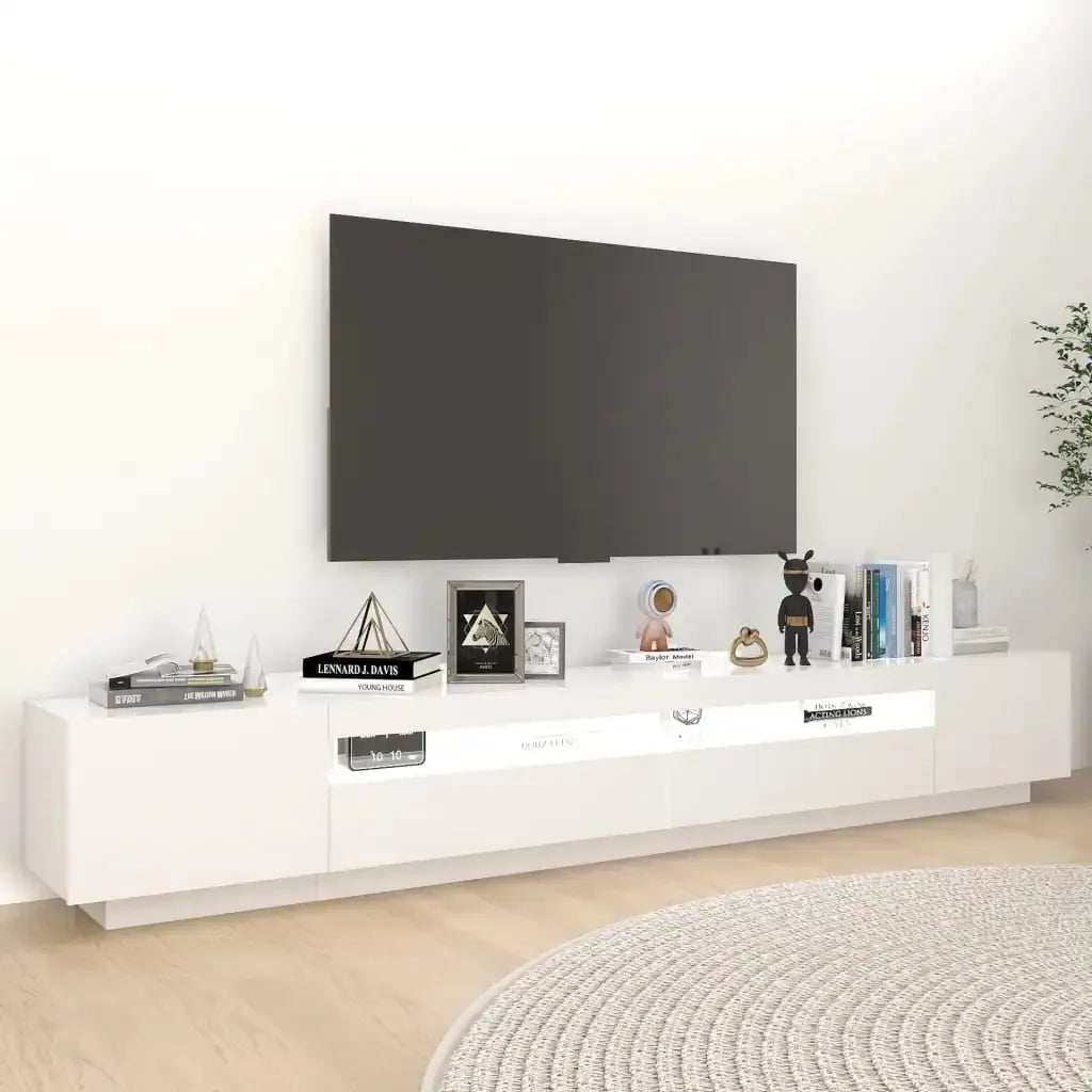 Meuble tv blanc moderne à led RGB intégrée 260cm