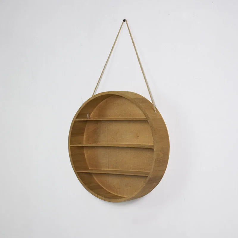 etagere ronde murale en bois naturel suspendue décorative