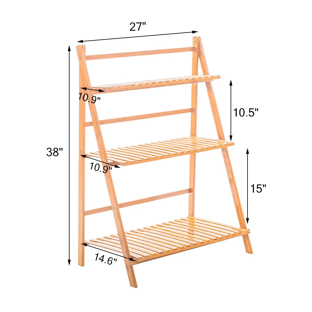 Etagère échelle pour plantes pliable à 3 niveaux en bambou