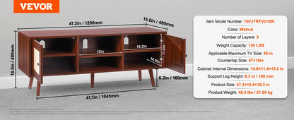 Meuble tv sur pieds bois et rotin 140cm