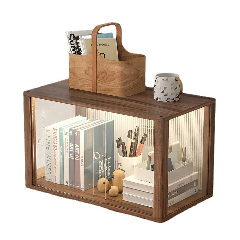 Etagère bureau à poser en bois avec façade transparente